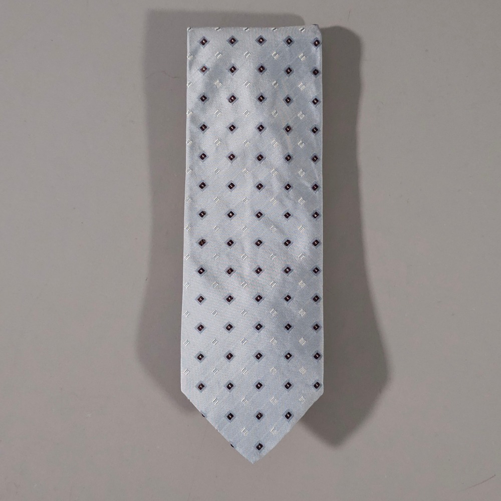 Hugo Boss Necktie Mens OS Light Blue Geometric Diamond Silk Made in Italy